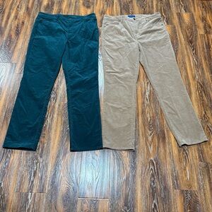 Talbots Women’s Size 14 High Rise Corduroy Velveteen Pants Teal Tan Beige 36X30